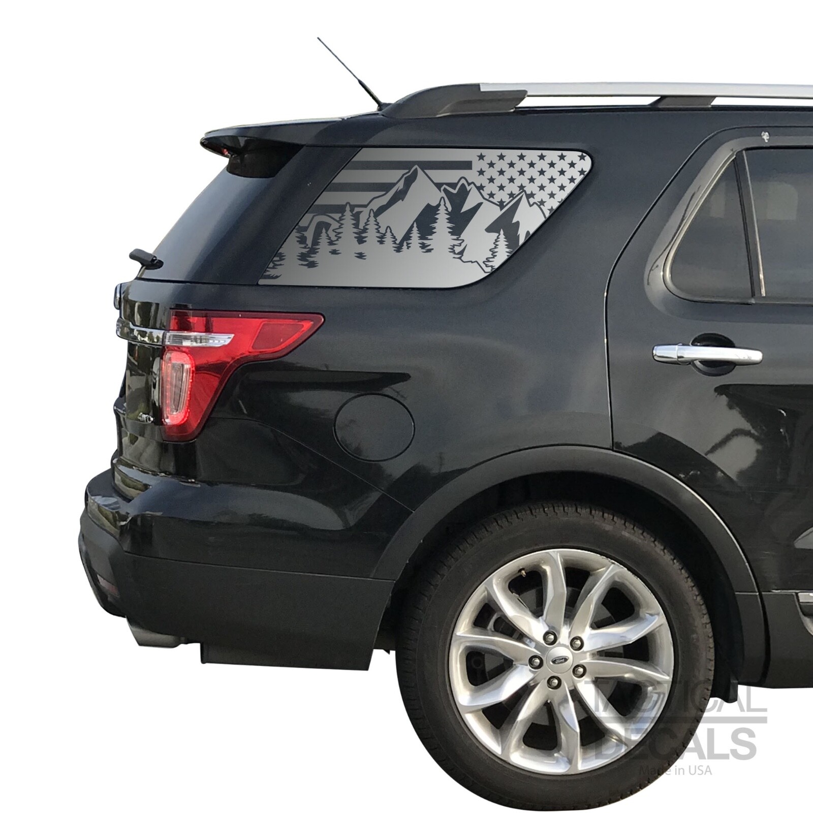 USA Flag w/Mountains Decals for Ford Explorer 3rd window 2011-2019 – QR2-FE5