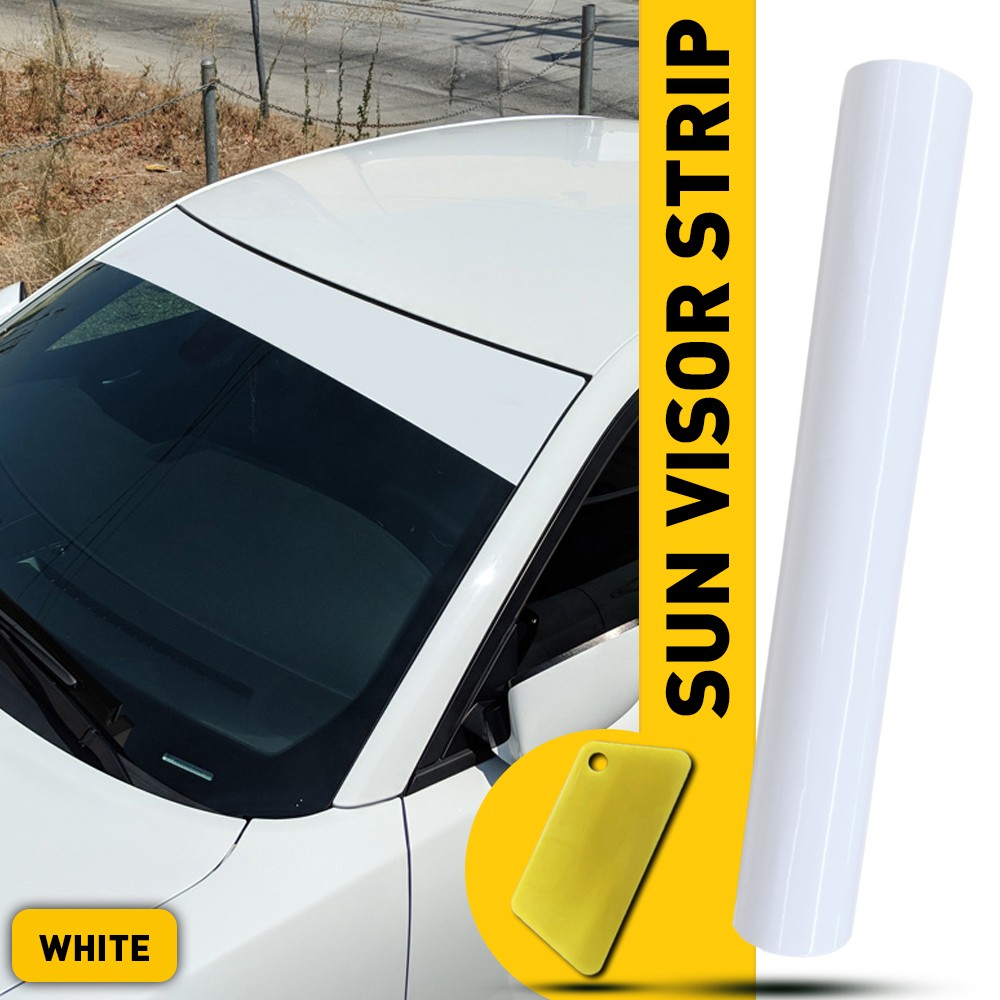 White Window Sun Visor Strip Film Tint Front Windshield UV Decal Shade 10*60″ US