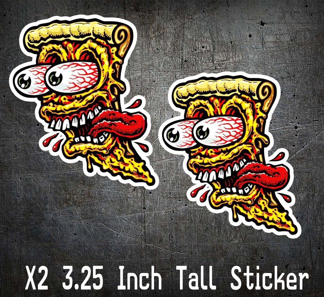 X2 Rat Fink Hot Rod Pizza decal Sticker 3 Inches Tall Car Rat Rod Window Fender