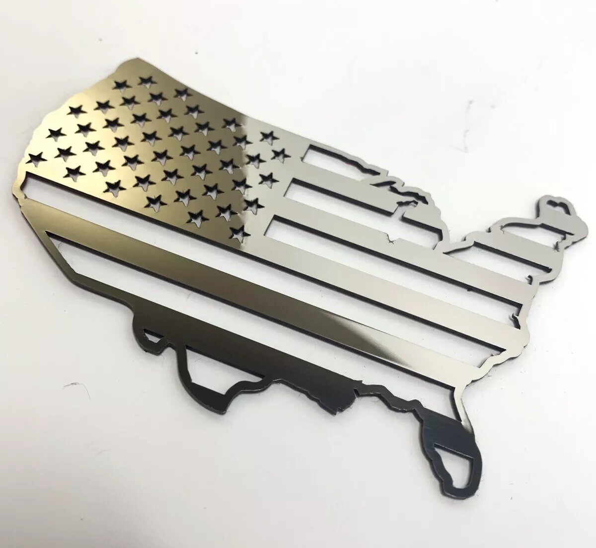 American Flag United States US Map Shape Emblem – Polished Stainless Steel