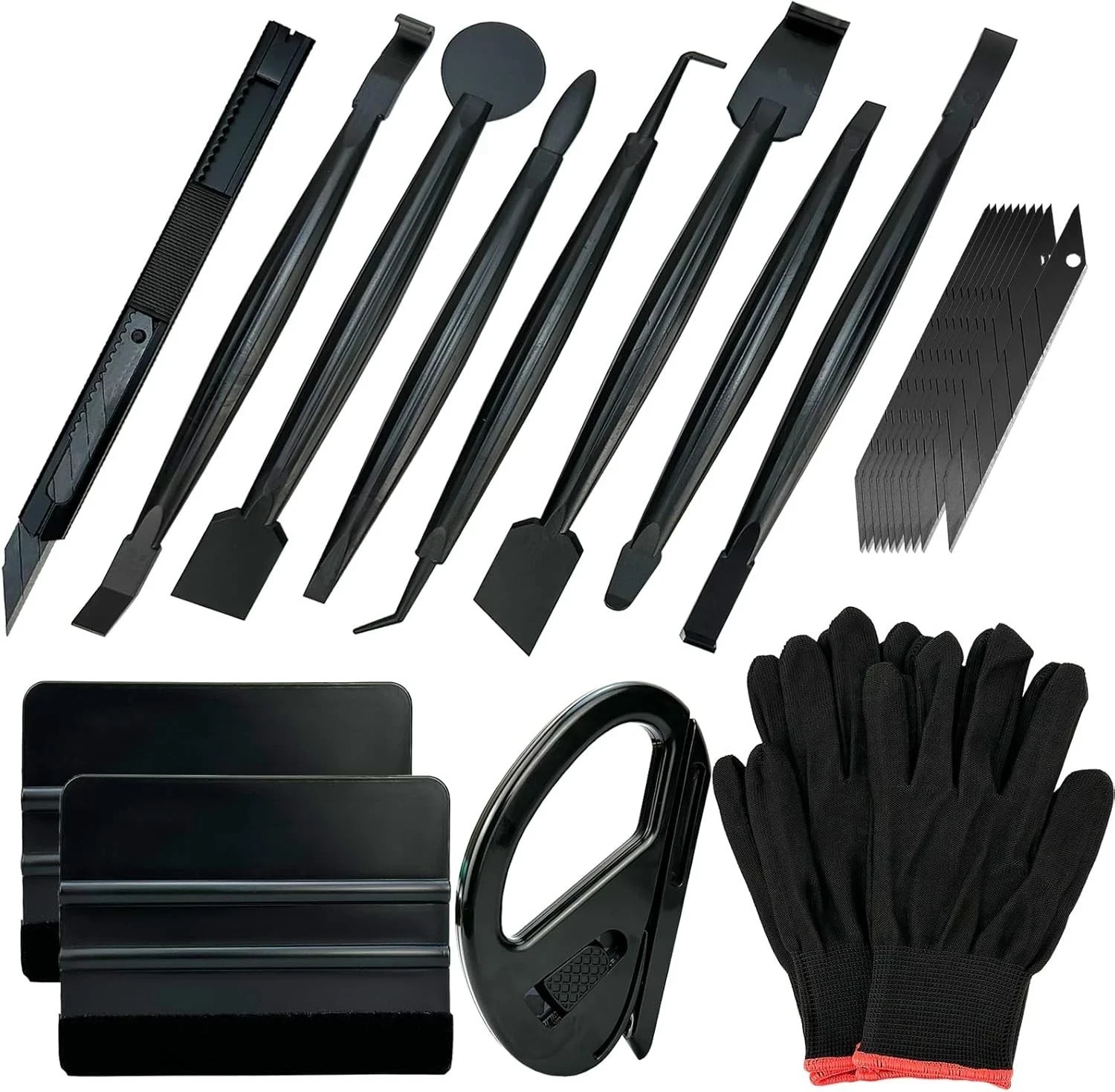 Automotive Vinyl Wrap Kit with Tools: Black Vinyl, Car Compatible, Plastic Ex..