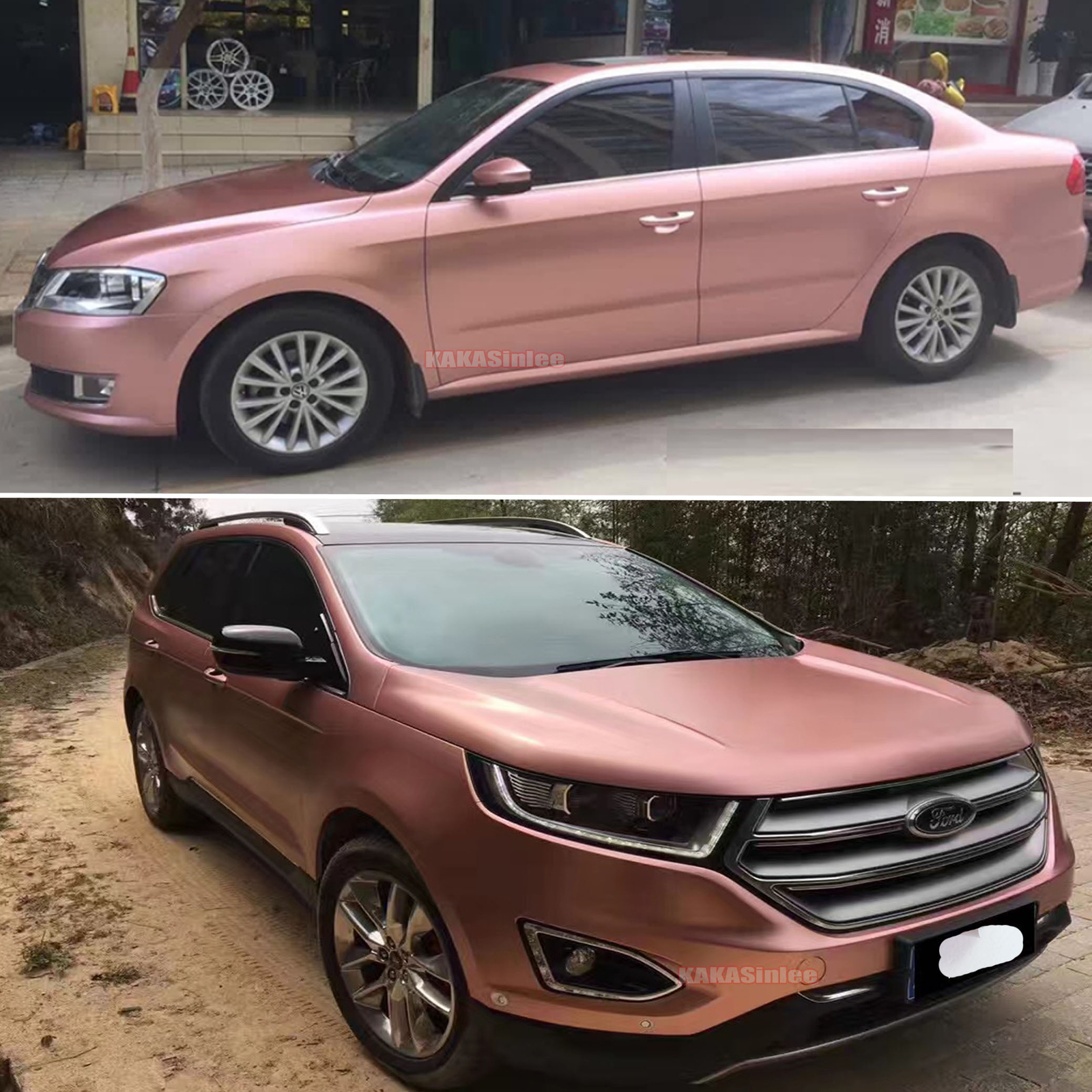 50FT Rose Gold Entire Car Wrap Satin Chrome Glitter Pearl Metal Vinyl Sticker AX
