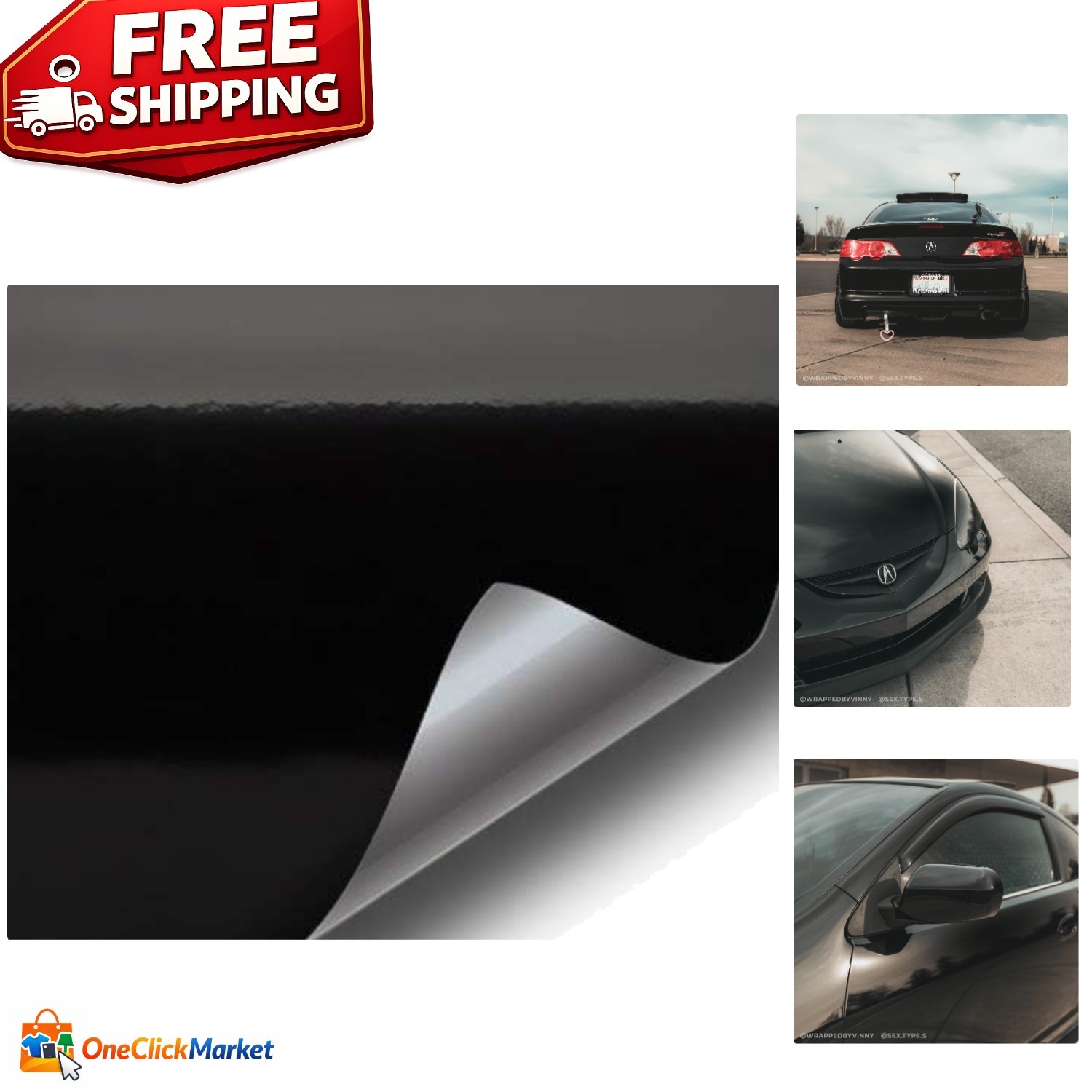 Durable 4.3mil Black Gloss Vinyl Wrap for Cars – DIY Customization 1ft x 5ft