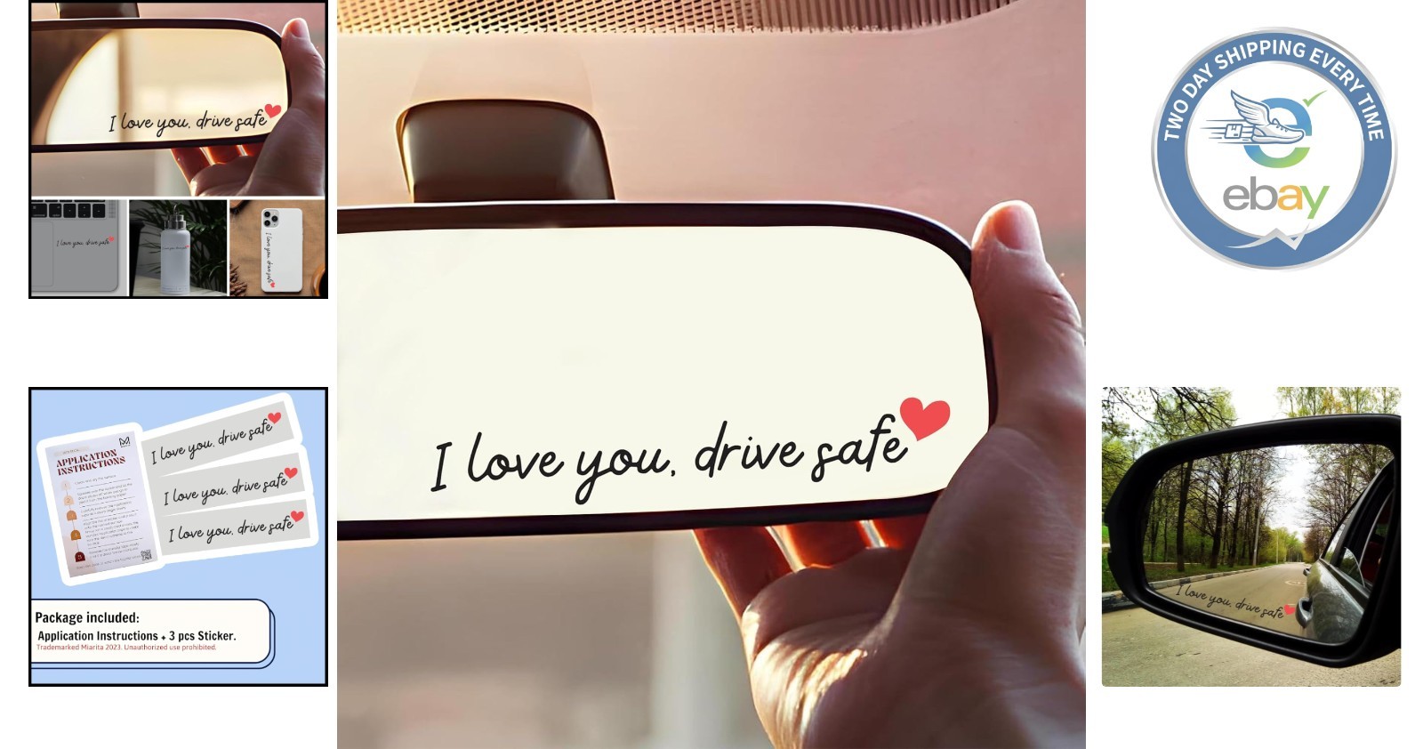 Durable Waterproof Car Mirror Stickers – I Love You Drive Safe Vinyl Decals