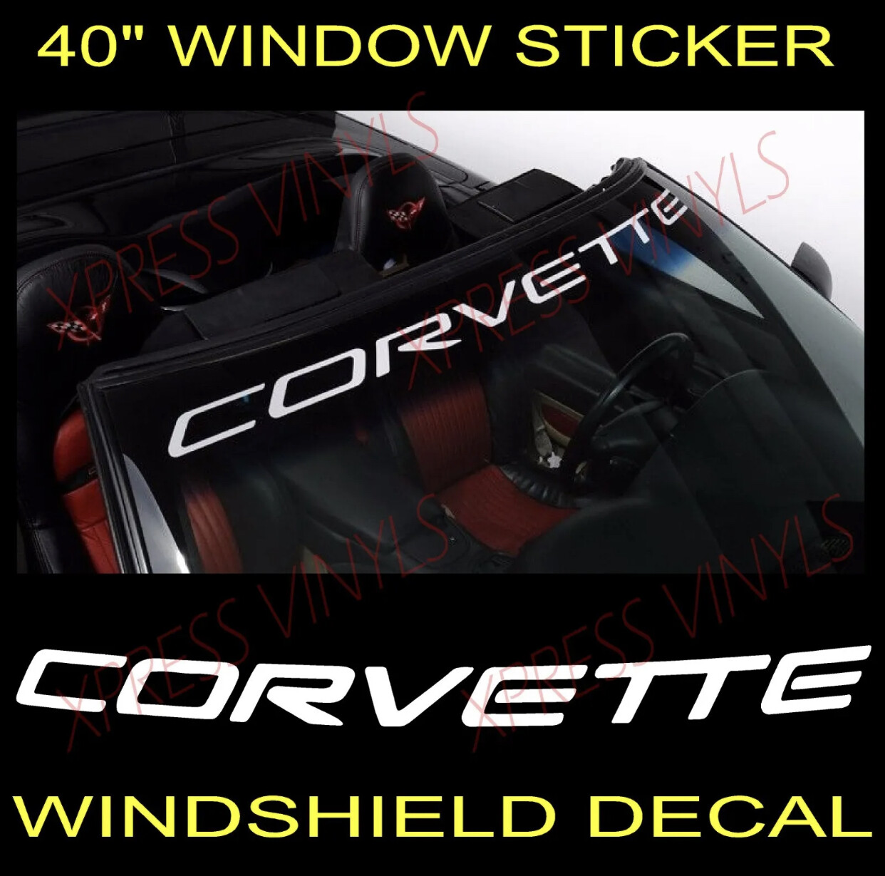 Chevy Corvette Windshield Vinyl Decal Sticker Custom 40″ Vehicle Logo
