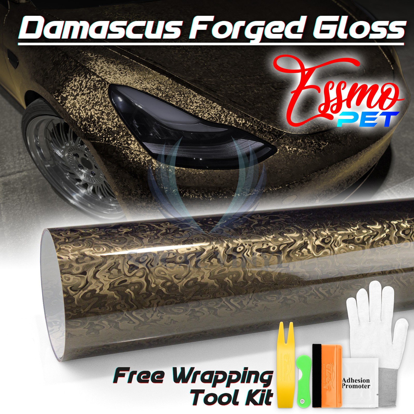 PET Damascus Steel Forged Gloss Titanium Car Vinyl Wrap Decal Sticker Sheet Film