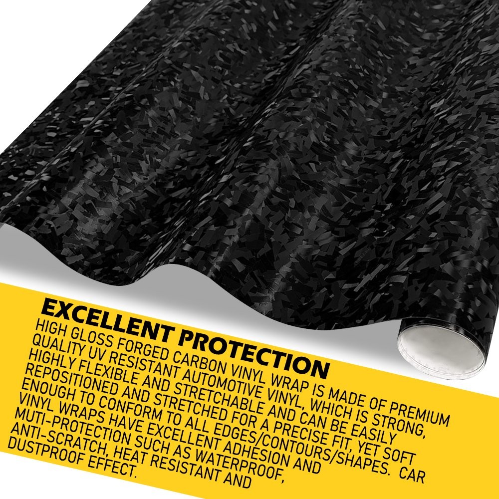 24K Chopped Carbon Forged Sticker Fiber Decal Black Gloss Car Vinyl Wrap Sheet