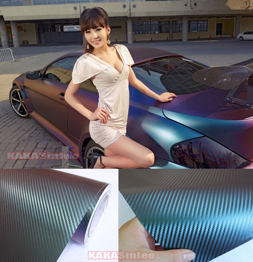 12″ x 60″ Hot 3D Car Chameleon Carbon Fiber Vinyl Wrap Sticker Green / Purple