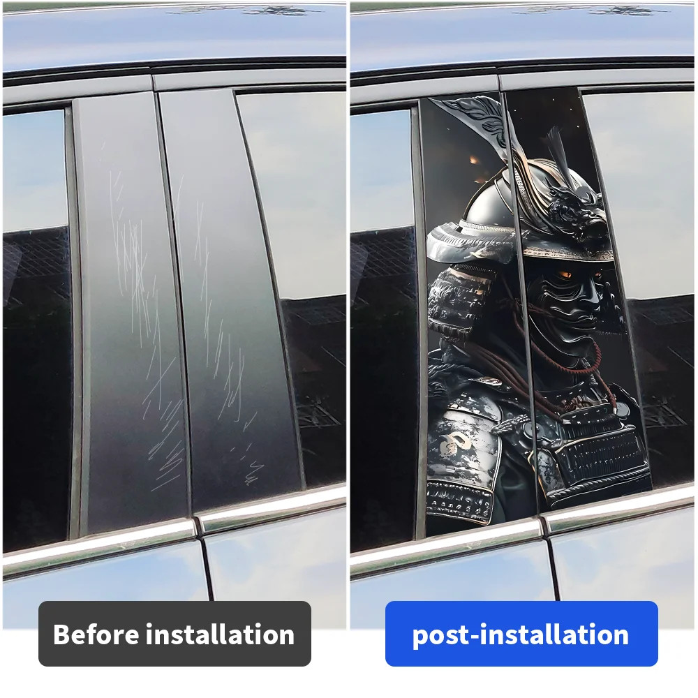 2PCS Warrior Samurai Car B Pillar Waterproof Sunscreen Decor Cover Scratches