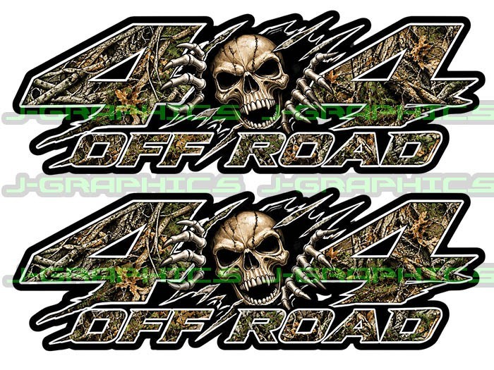 4×4 Off Road Forest Camo Skull Decals Truck Bedside Fender Sticker Pair B