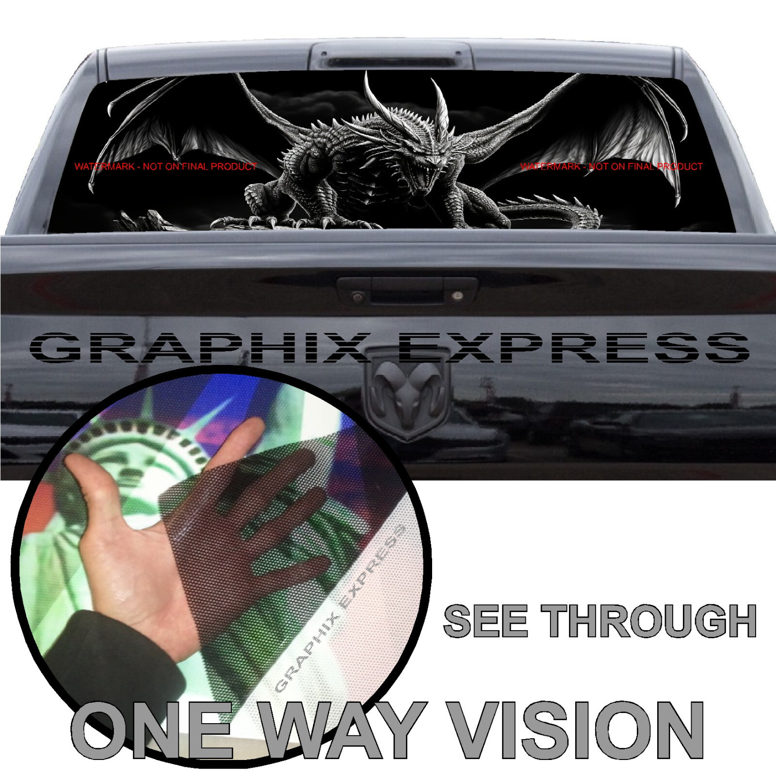 Truck Back Window Graphics Dragon (P584) See Through Rear Decal