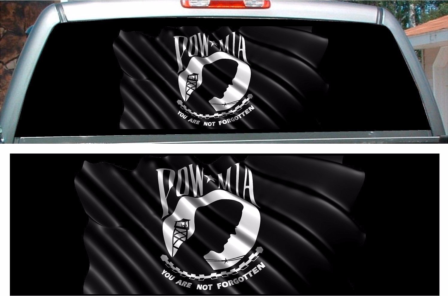 POW MIA flag rear window view thru graphic decal wrap