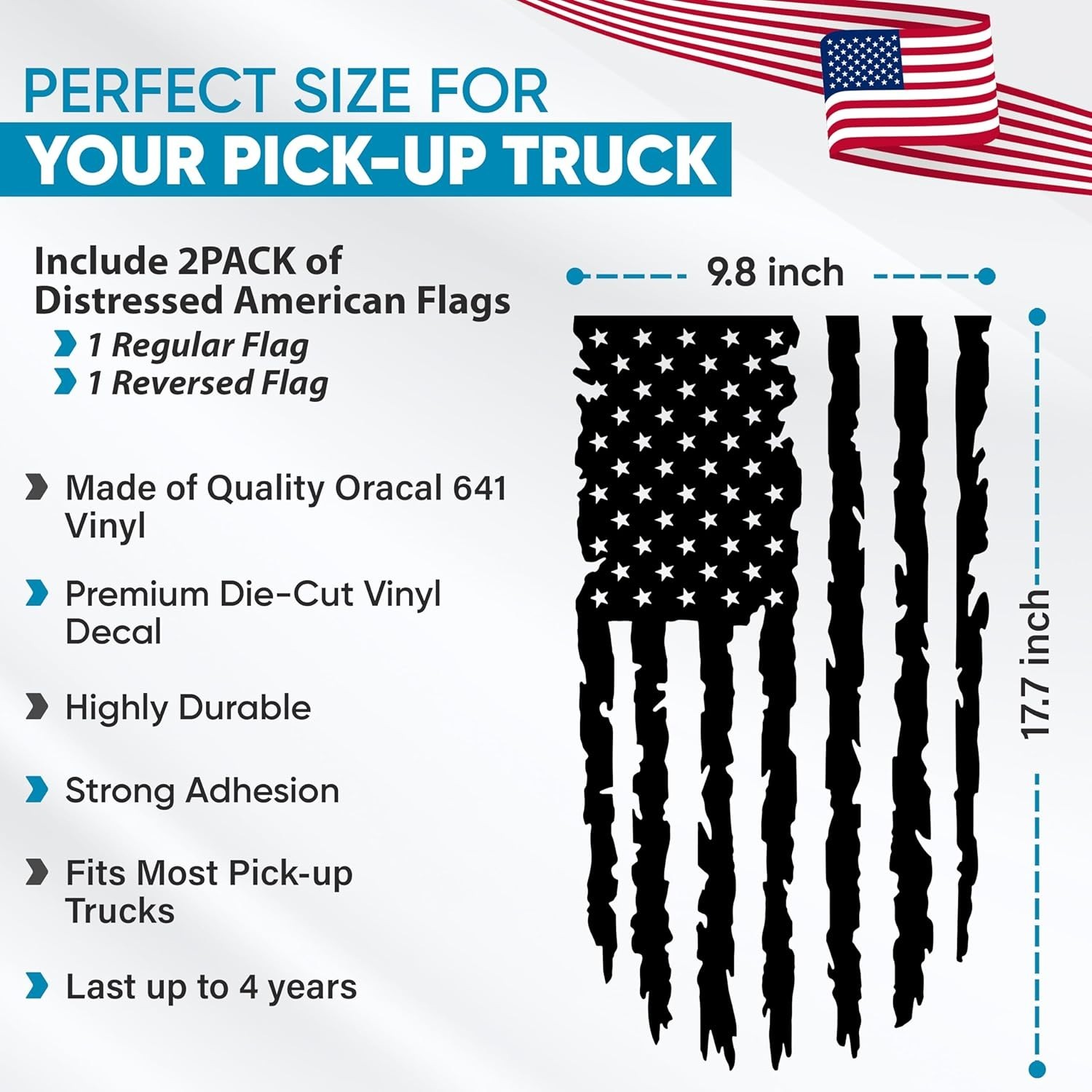 Durable American Flag Vinyl Decal – 17×9 Inches, Weatherproof for Cars & Trucks