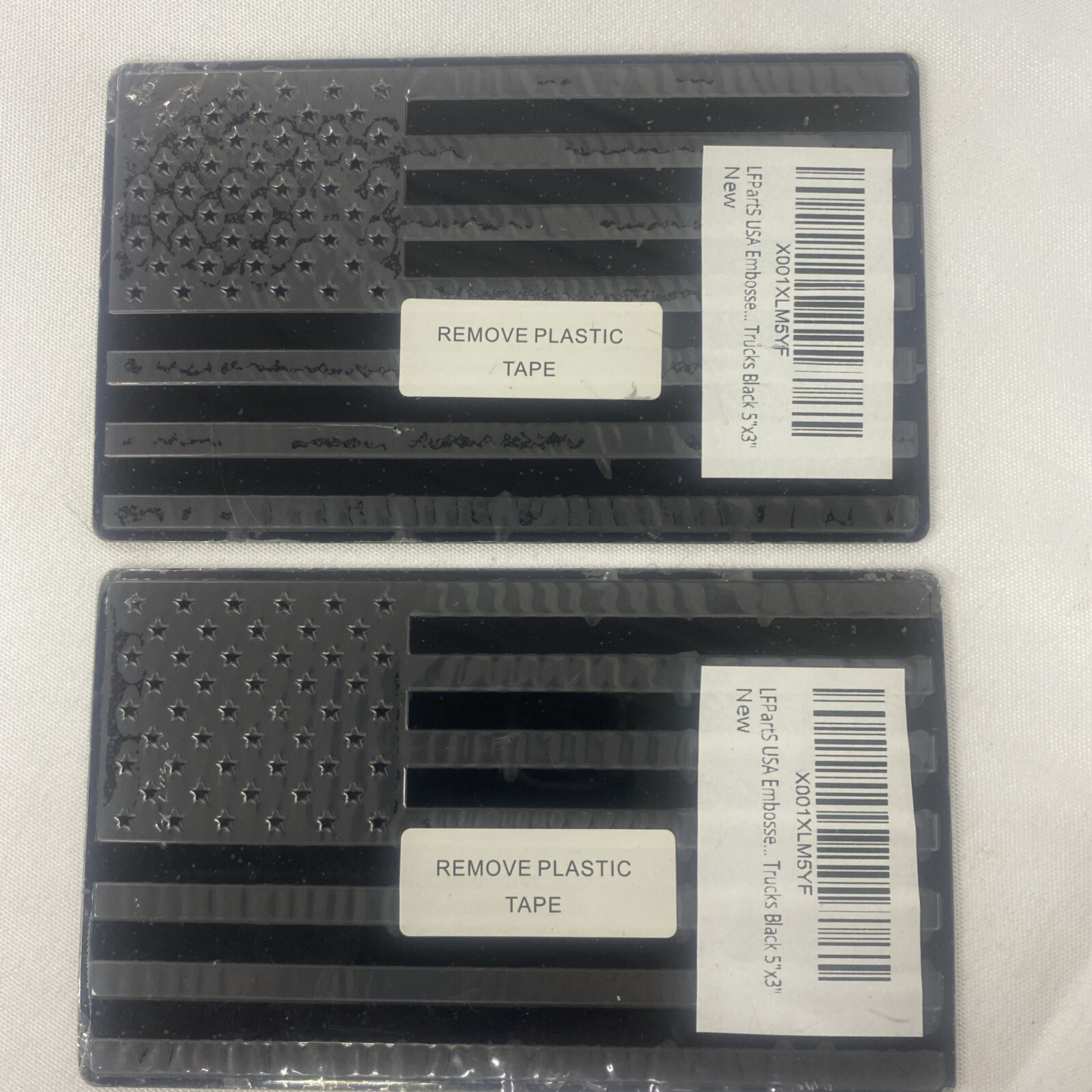 2pk-LFPartS USA Embossed Stainless Steel Metal Flag for Cars, Trucks Black 5″x3″