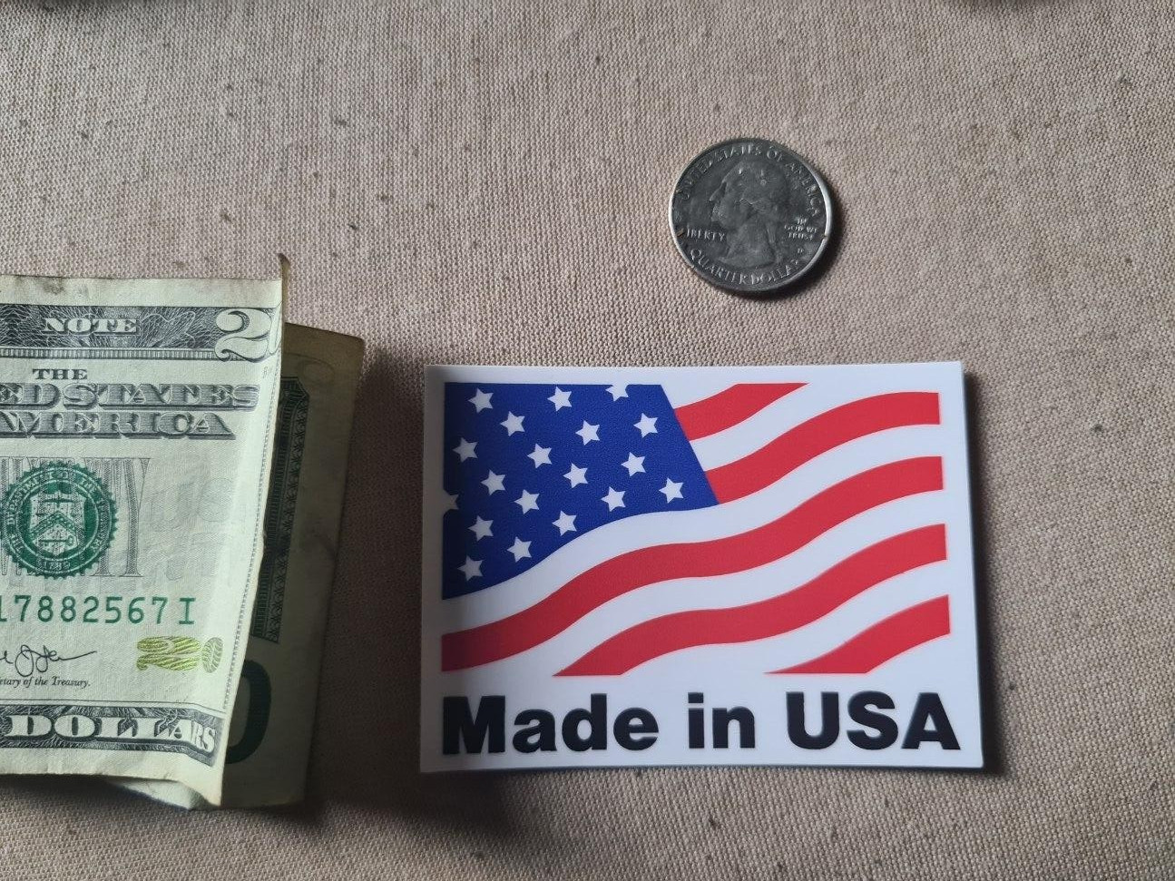 Made in the USA sticker – UV Coated , Indoor/outdoor use. @ Fast Shipping