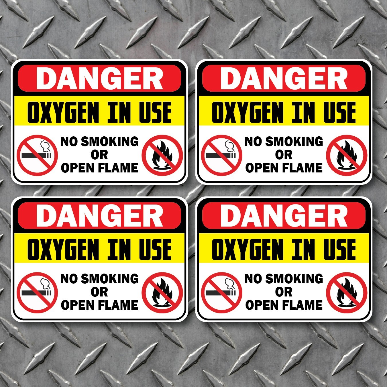 (4) DANGER Oxygen in Use Warning Decals 3″ x 4″ – Indoor Outdoor Peel and Stick