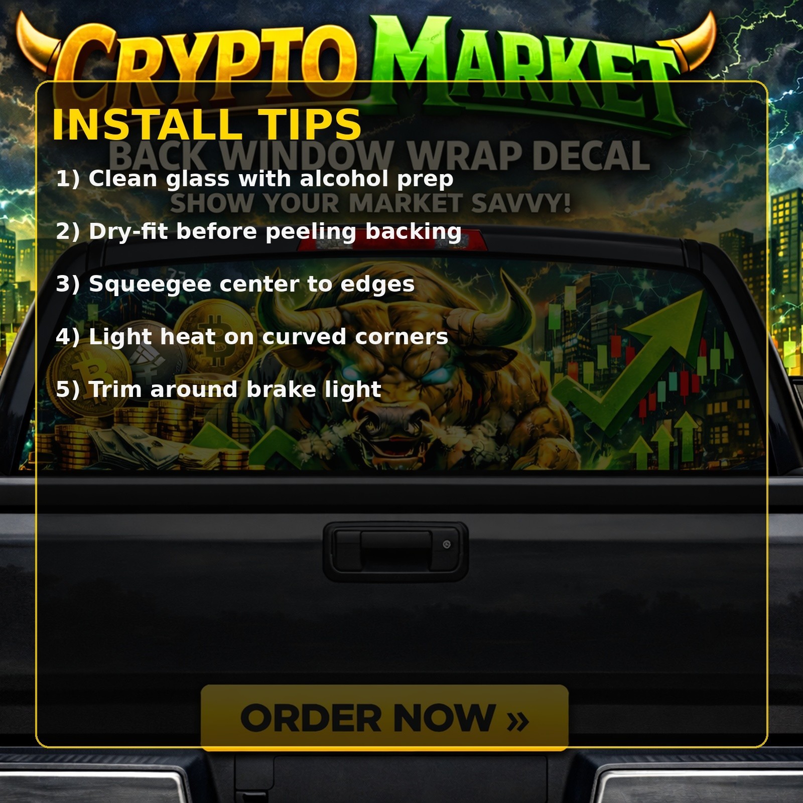 Crypto Market Back Window Wrap Decal Aggressive Stock Trading Truck Graphic