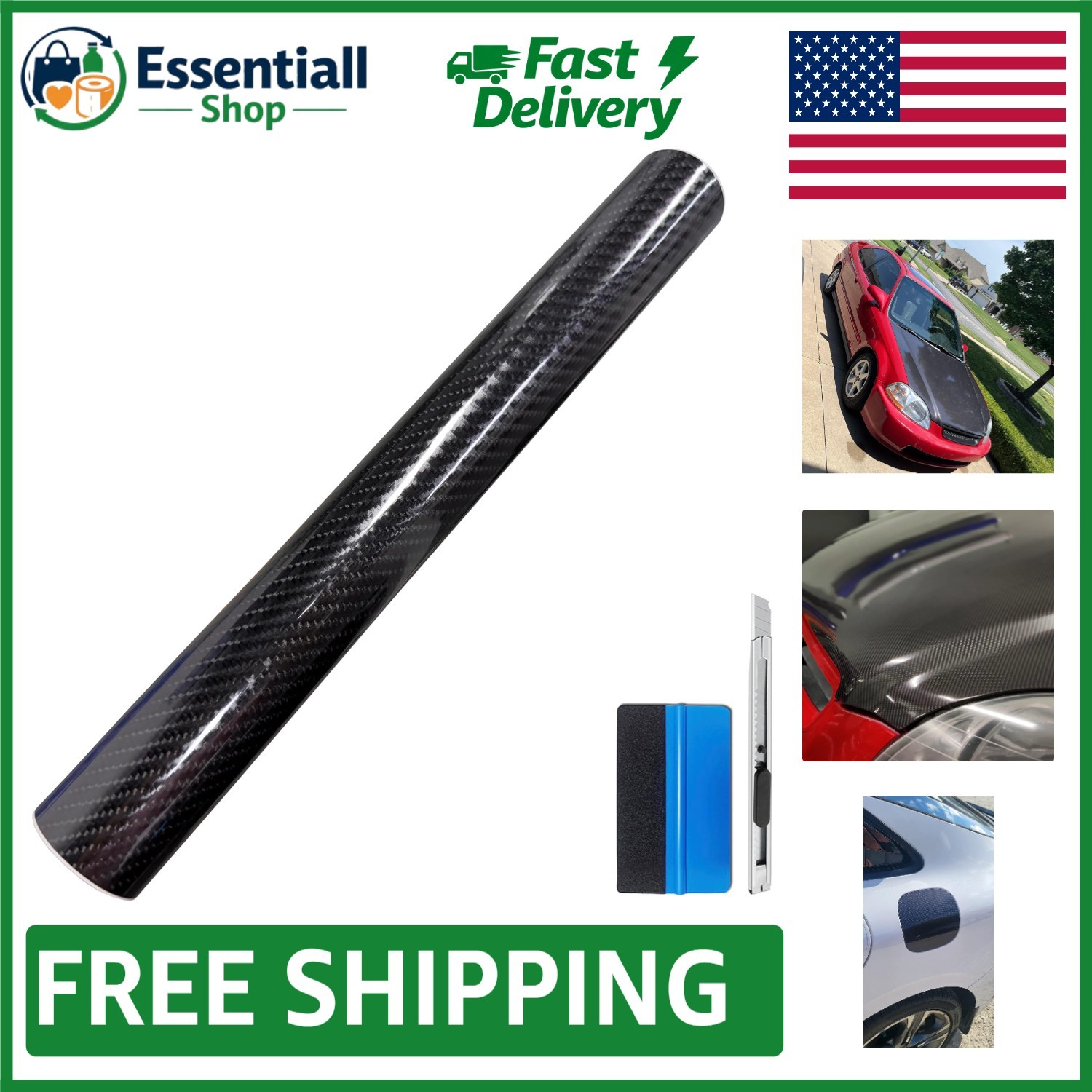 6D Black Carbon Fiber Vinyl Wrap with Air Channels – 2in x 30ft Roll