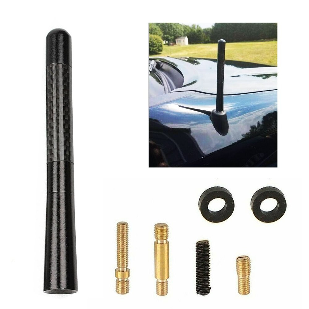 1/2Set 4.7″ CARBON FIBER CAR AM/FM RADIO SHORT ANTENNA STUBBY SCREW ALUMINUM BLA