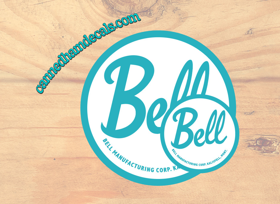 Bell Sea Blue Reproduction Vintage Travel Canned Ham Decals 12″ and 6″ set of 2
