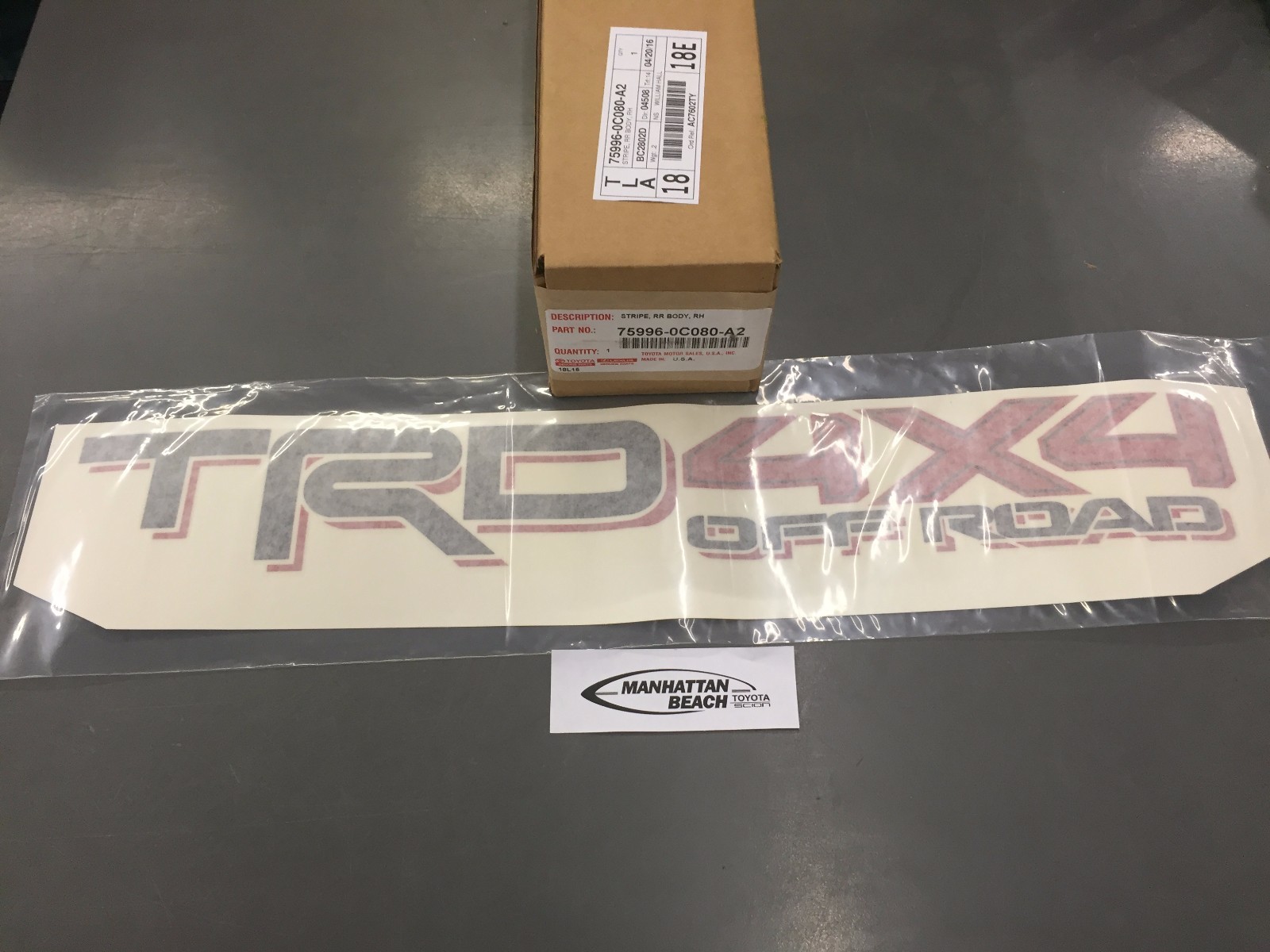 TACOMA TRD 4X4 Off-Road bedside decal BLACK/RED 75996-0C080-A2 Genuine OEM