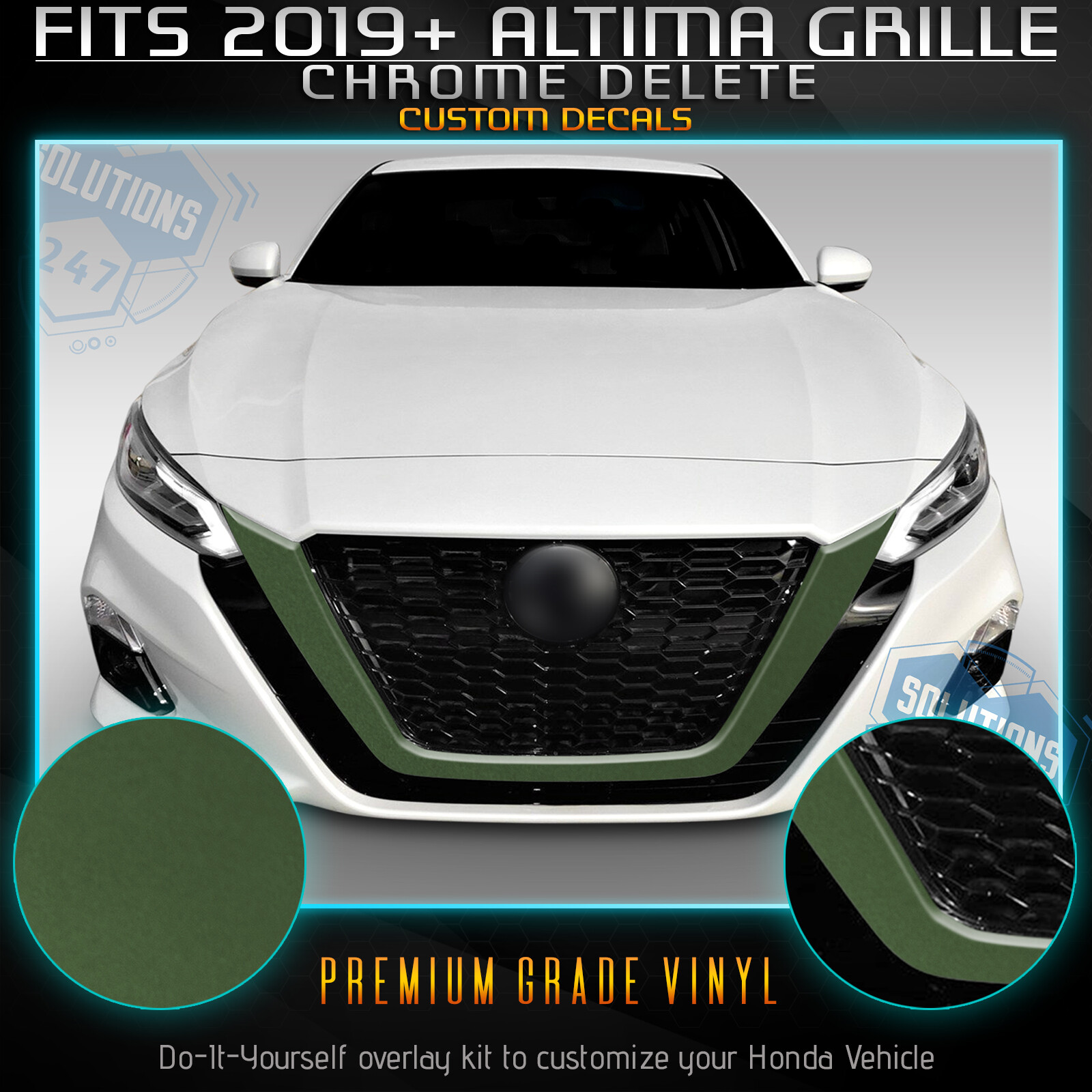 For 2019-2020 Nissan Altima Front Grille Accent Chrome Delete Kit – Flat Matte