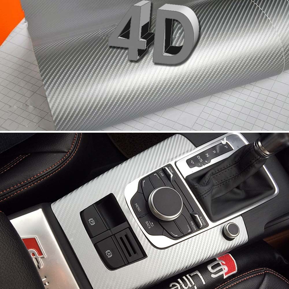12″ x 60″ Premium Gloss Silver Carbon Fiber 4D Vinyl Film Wrap Air Bubble Free