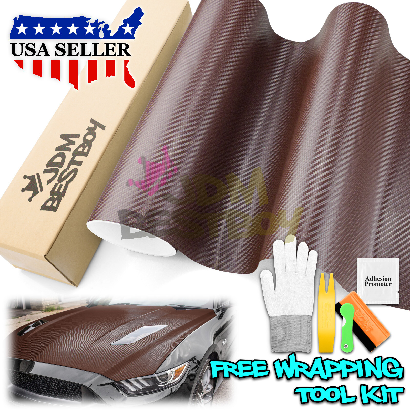3D Carbon Fiber Brown Matte Textured Vinyl Wrap Sticker DIY Decal Bubble Free