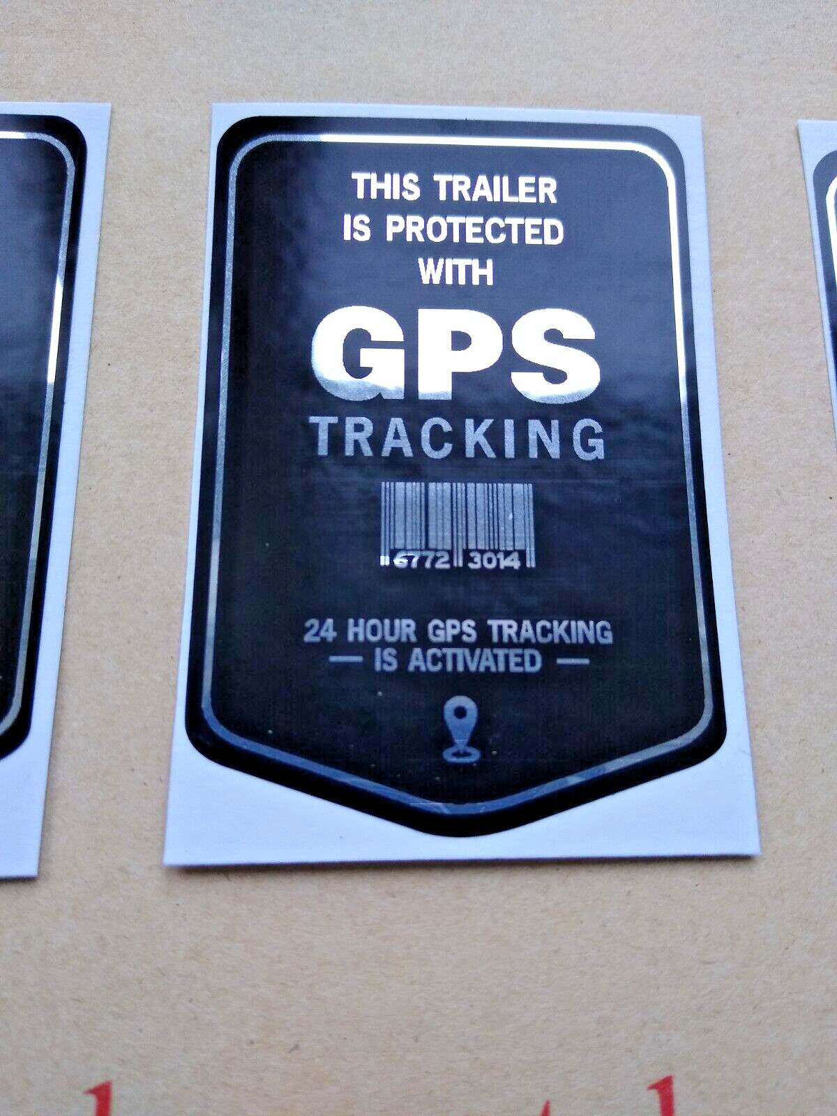 3 x Trailer GPS Tracking Stickers – Polished Mirror Silver & Black Security