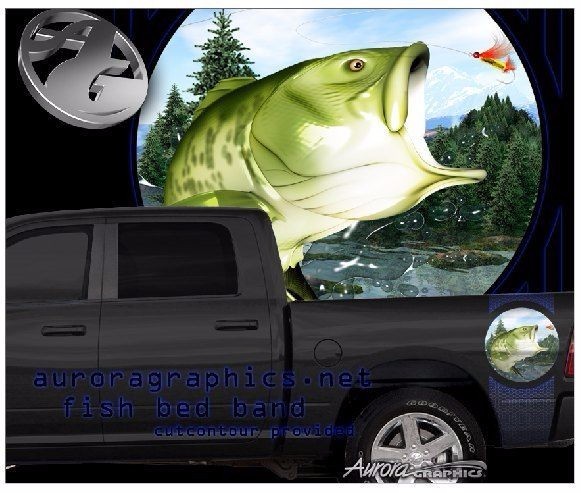 Large mouth bass fishing truck bed band vinyl graphic striping set