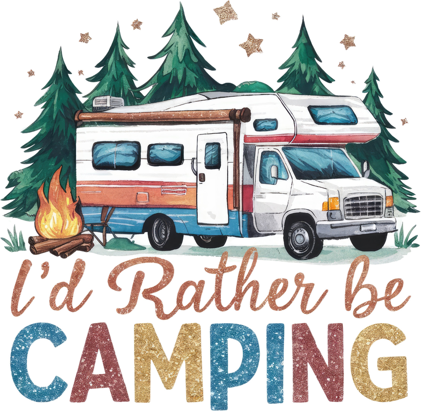 Camping Sticker 4″ I’d Rather Be Camping Fire Tent Woods Outdoors Compass Hiking