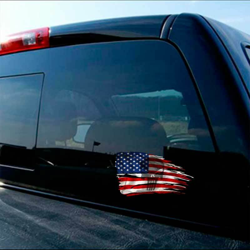 American Flag Punisher Skull Decal Sticker USA Distressed Tattered Window