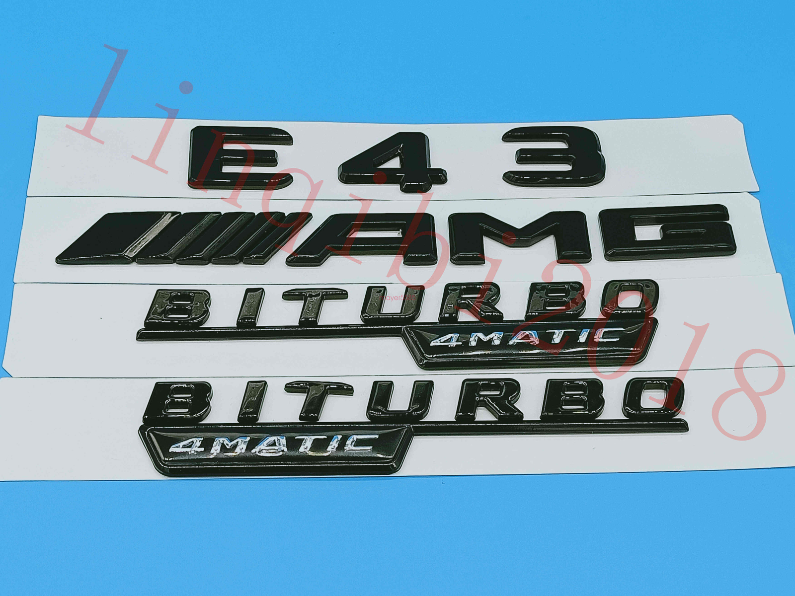Gloss Black Flat ” E43 AMG BITURBO ” Trunk Embl Badge Sticker for Mercedes Benz