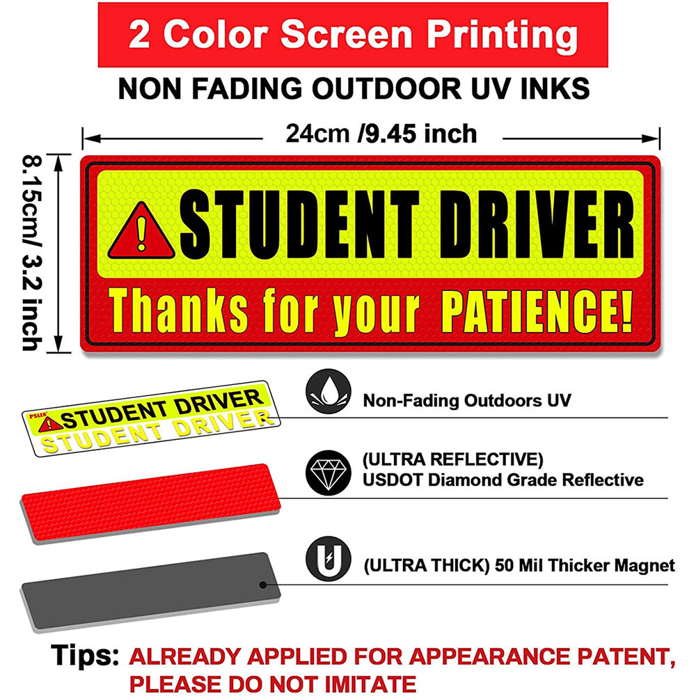 Please Be Patient Student Driver Magnet Car Signs Warning Sticker Magnetic Decal