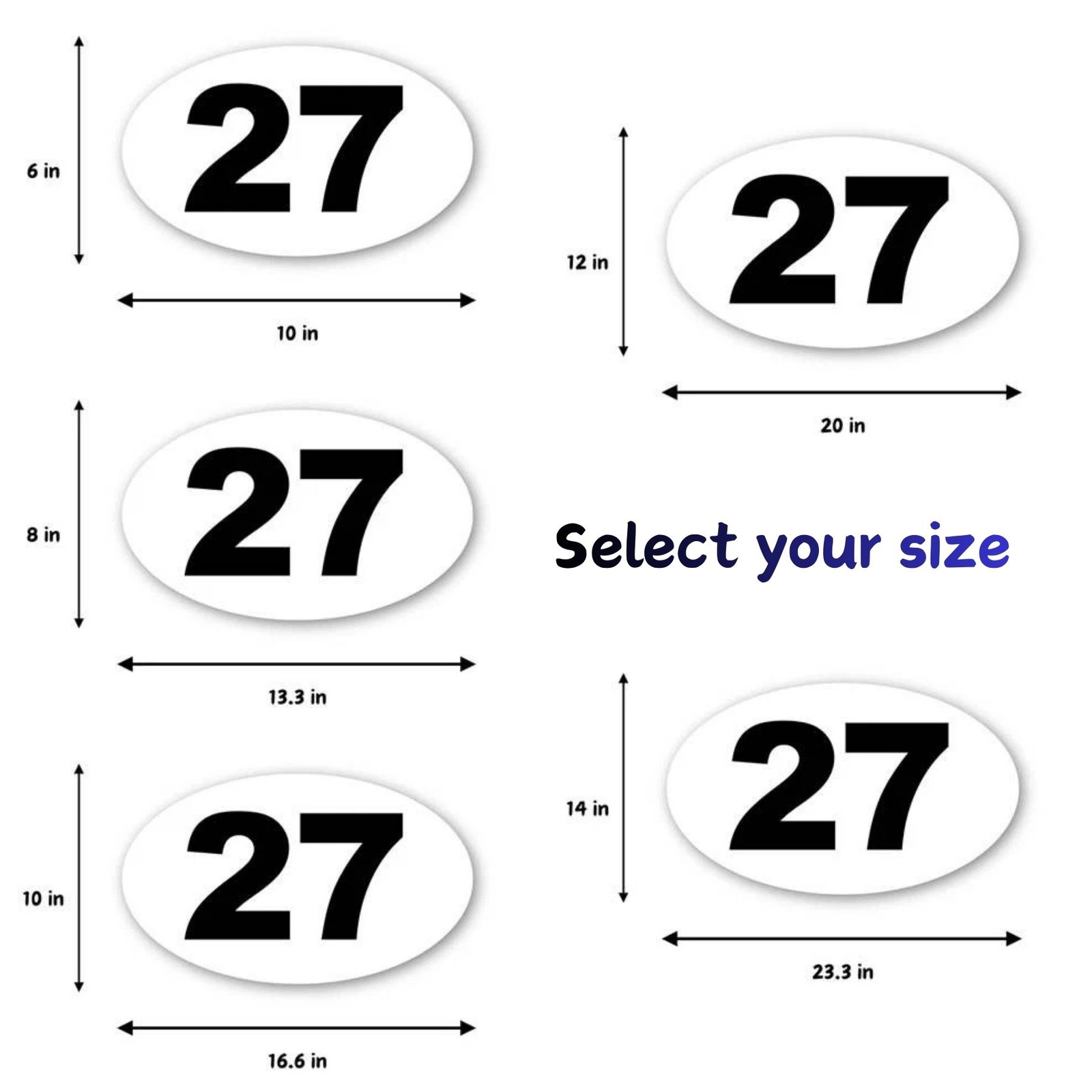 Custom Set of 2 x Oval Racing Any Numbers Plate 6″ 8″ 10″ 12″ 14″ Height Sticker