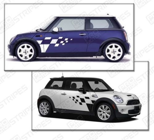 Mini Cooper Rally Checkered Pattern Side Stripes Decals 2015 2016 2017 Pro Motor