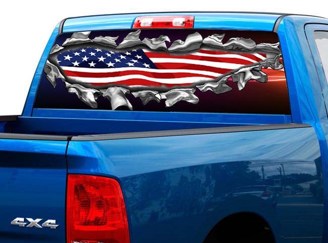 P469 American Flag Rear Window Tint Graphic Decal Wrap Back Pickup Graphics