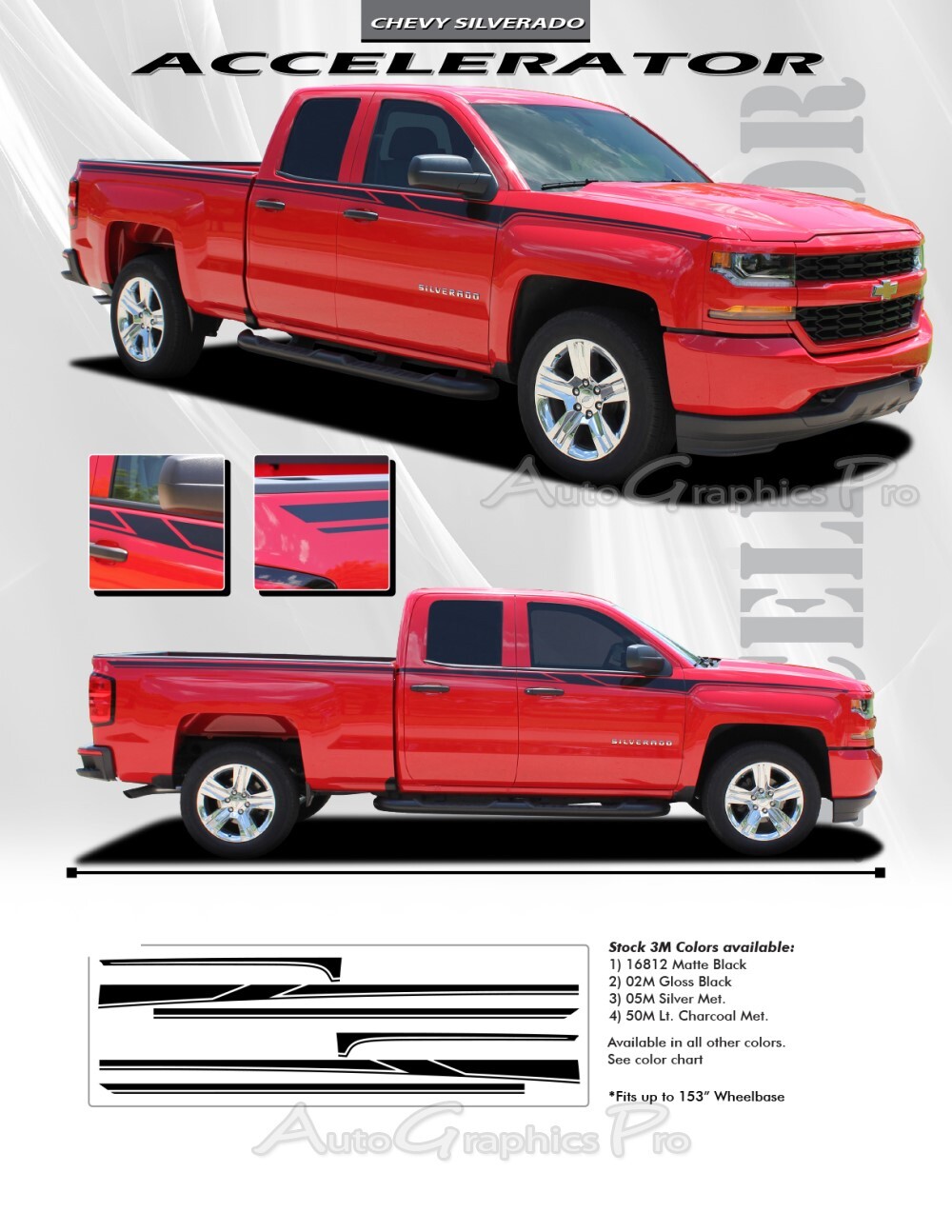 2014-2018 Chevy Silverado Side Door ACCELERATOR Accent 3M Stripe Vinyl Graphic