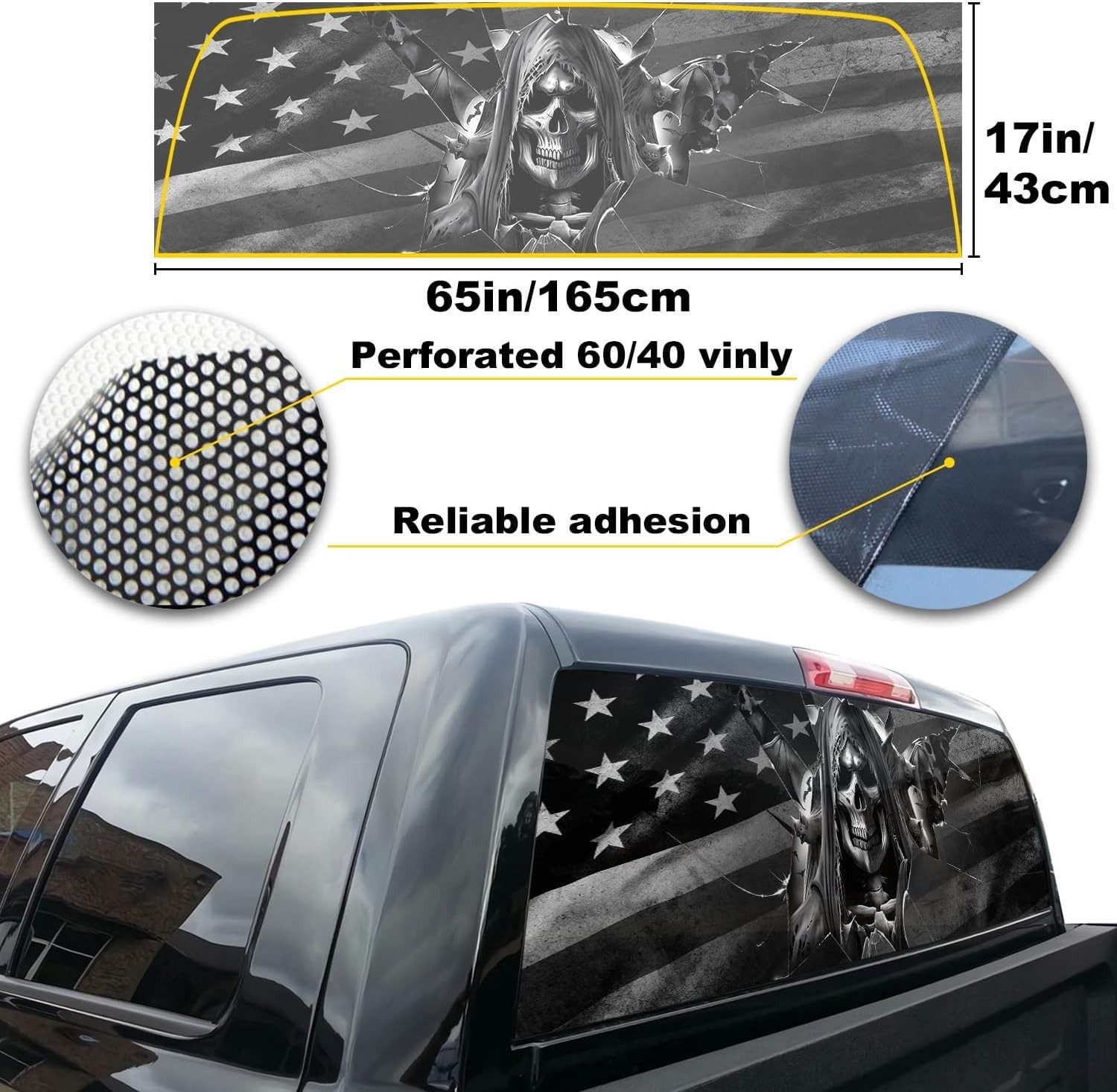 Rear Window Decal for Trucks,American Flag Truck Rear Wiindow Decals,Black Am…