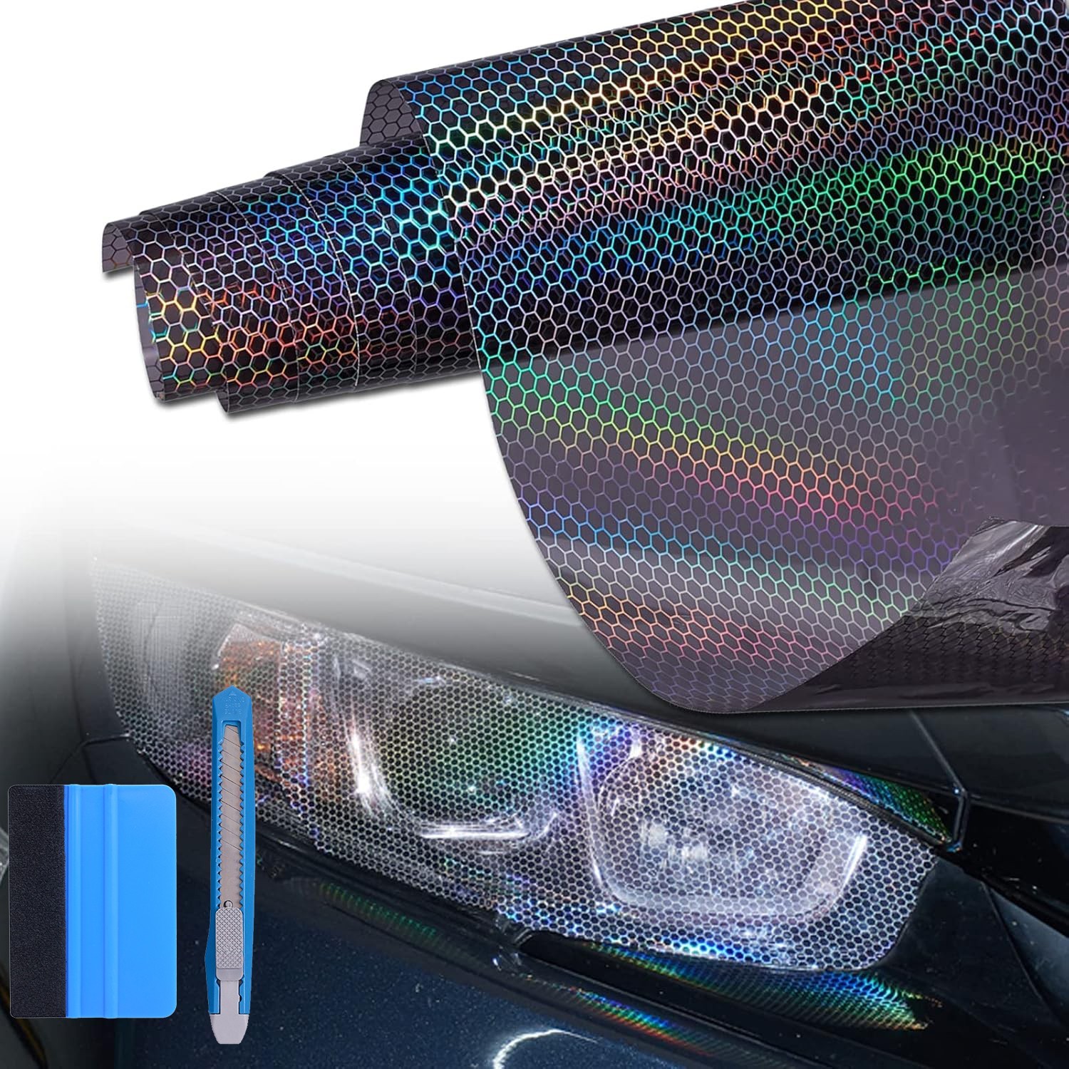 Car Headlight Taillight Transparent Honeycomb Design Lens Vinyl Protection Film