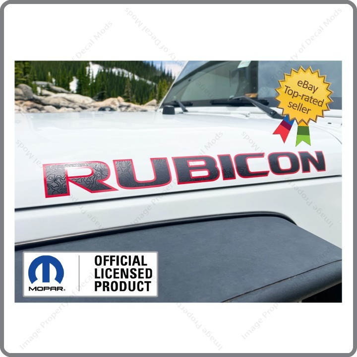(2x) Jeep Wrangler RUBICON Hood Decals Stickers 3D Topo Map Black Red Map UV1A7