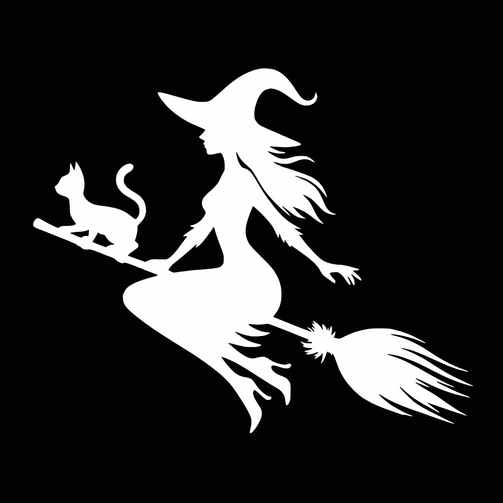 Hallween Broomstick Witch Cat Magic Fantasy Vinyl Sticker Decal Left or Right