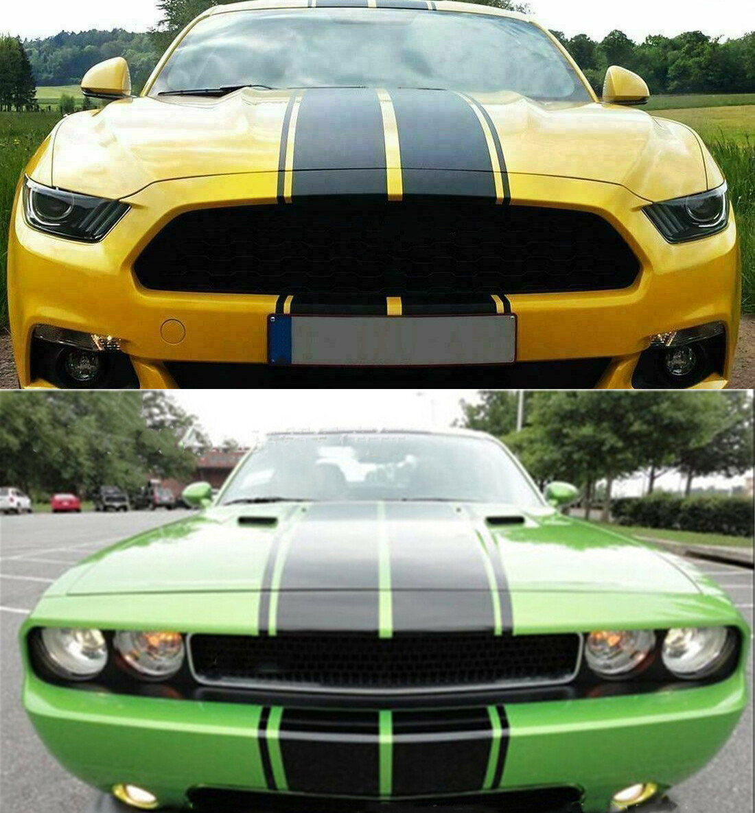 75″x15″ Racing Stripes Hood Roof Body Stickers Sports Race Car Decor Matte Black