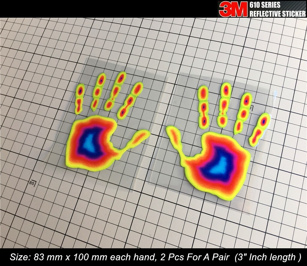 Pair of Thermal Handprints Handprint Funny JDM Car Motorcycle Reflective Sticker