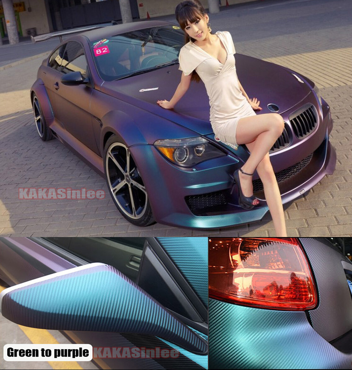 65FT Full Car SUV Truck Wrap – Chameleon 3D Carbon Fiber GN PUR Vinyl Sticker US