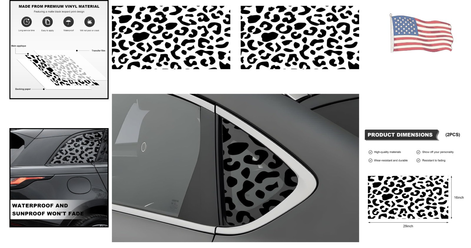 Stylish Vehicle Decals: 2 PCS Leopard Print for Side & Rear Windows, Waterproof