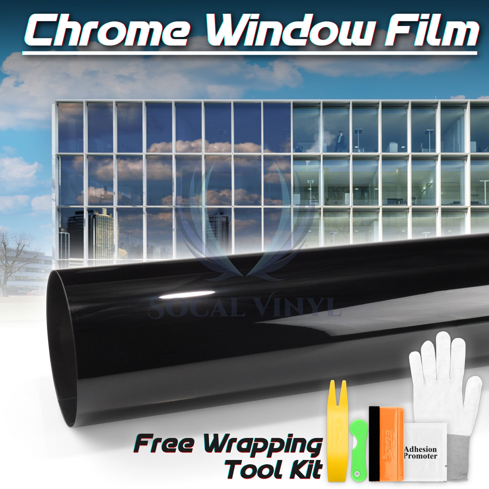 Dark Smoke Chrome Window Tint One Way Mirror Film UV Heat Reflective Home Office