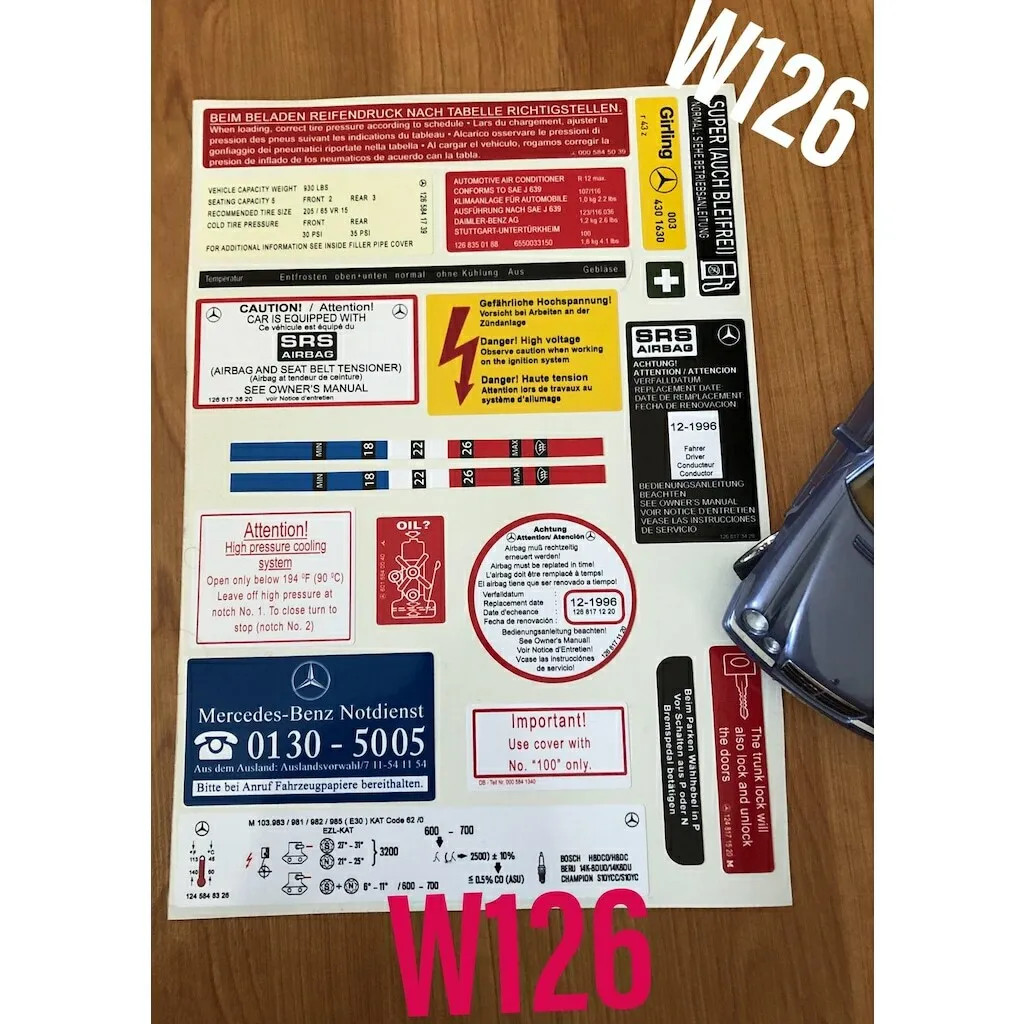 Decal Set Stickers For Mercedes-Benz W126 S Class All Models Best Quality