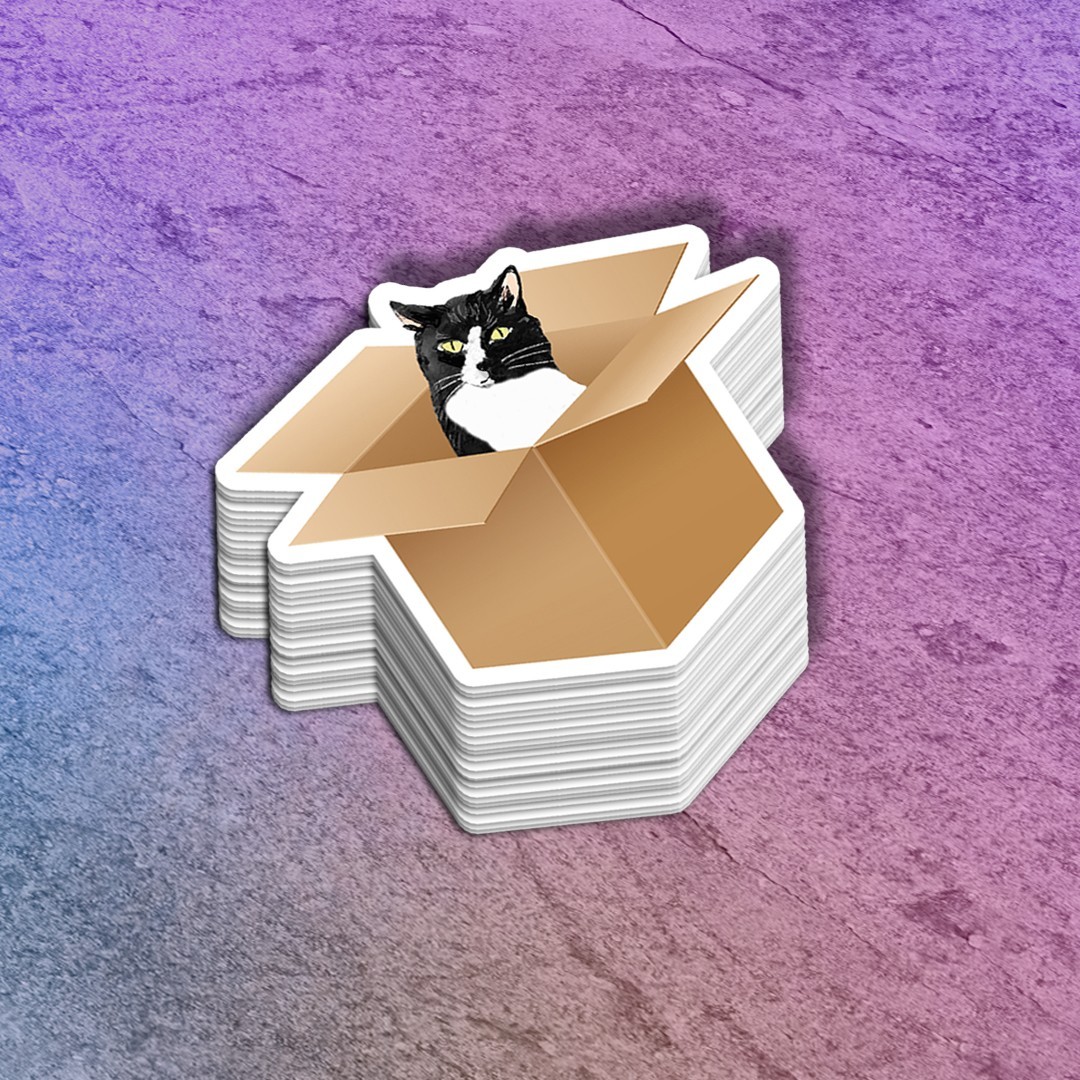 Cat in a Box Sticker: Tuxedo Cat Decal: