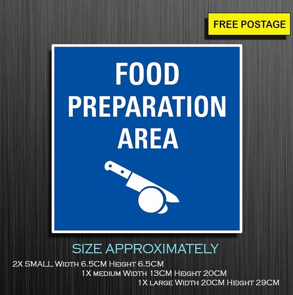 Food Preparation Area Sign, Self Adhesive Waterproof Vinyl Sticker